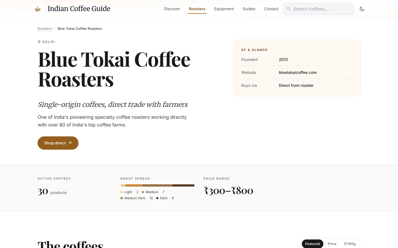 Blue Tokai Coffee Roasters page on Indian Coffee Guide