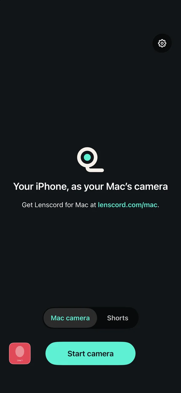 Home screen: Your iPhone, as your Mac's camera, with the Mac camera and Shorts switch