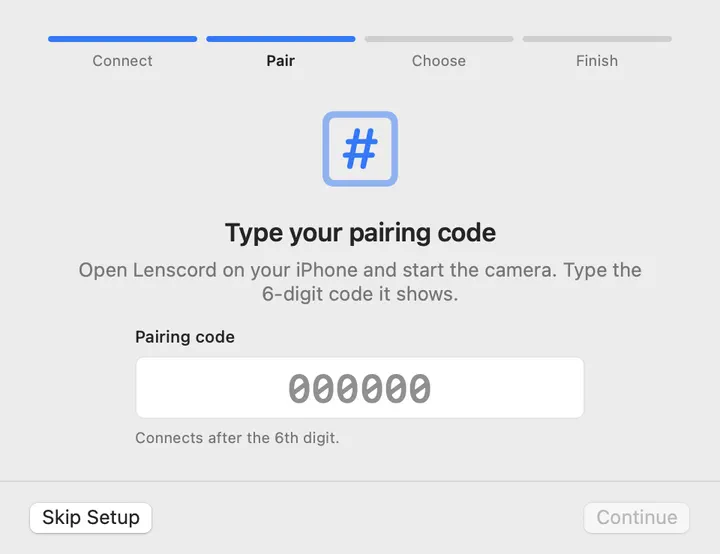 Setup step two of four: Type your pairing code