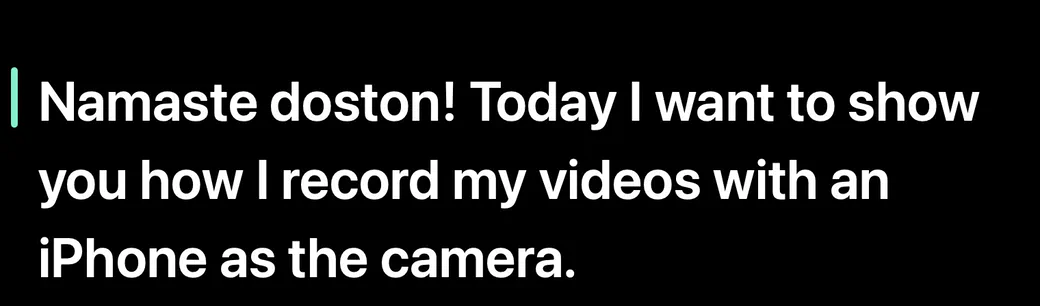 Teleprompter window showing a script line in large white text