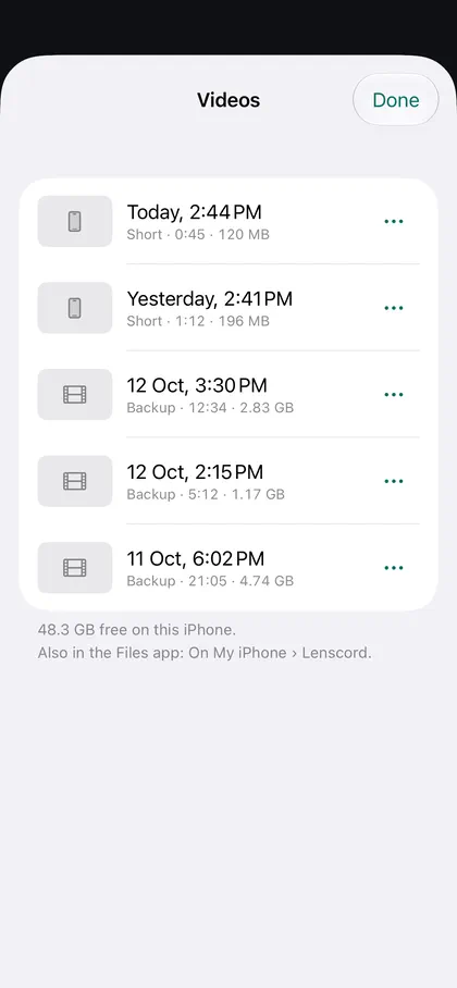 Videos list with Shorts and backups