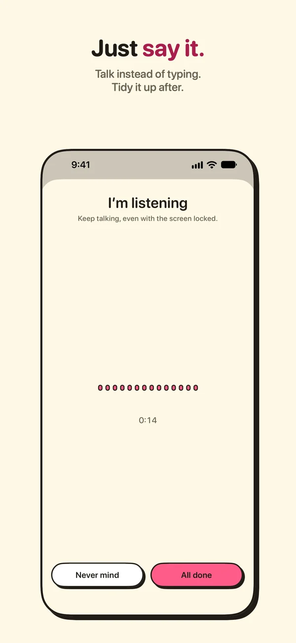 App Store screenshot: Just say it